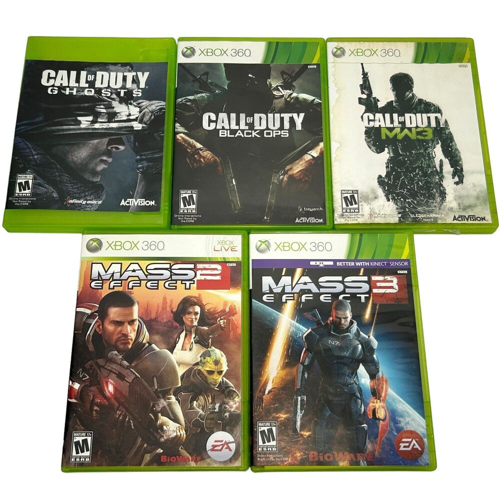 Lot of 5 Xbox 360 Video Games Call of Duty Ghosts MW3 Black Ops Mass Effect 2 3